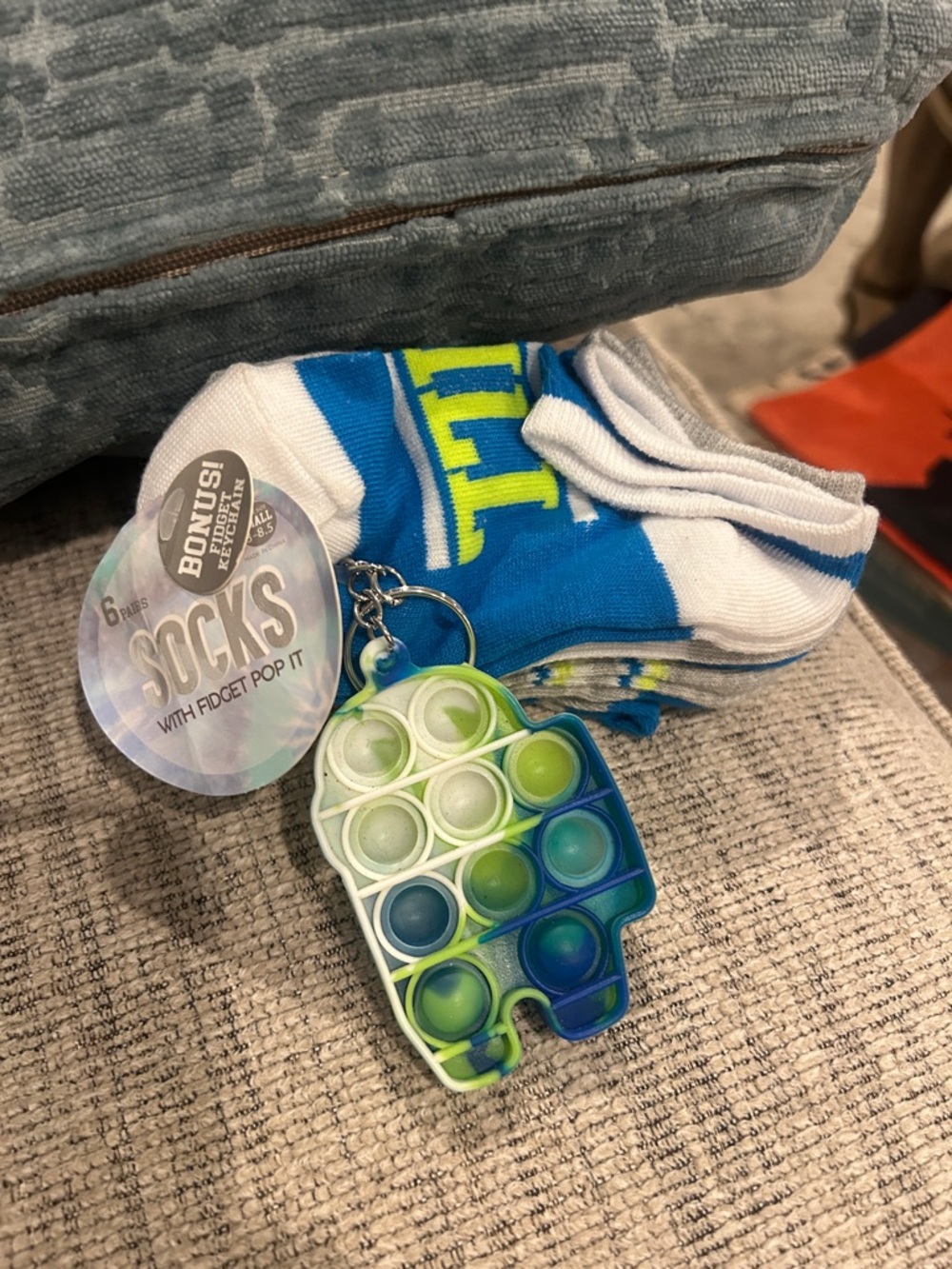 Blue and Green Pop-It Keychain Socks Set